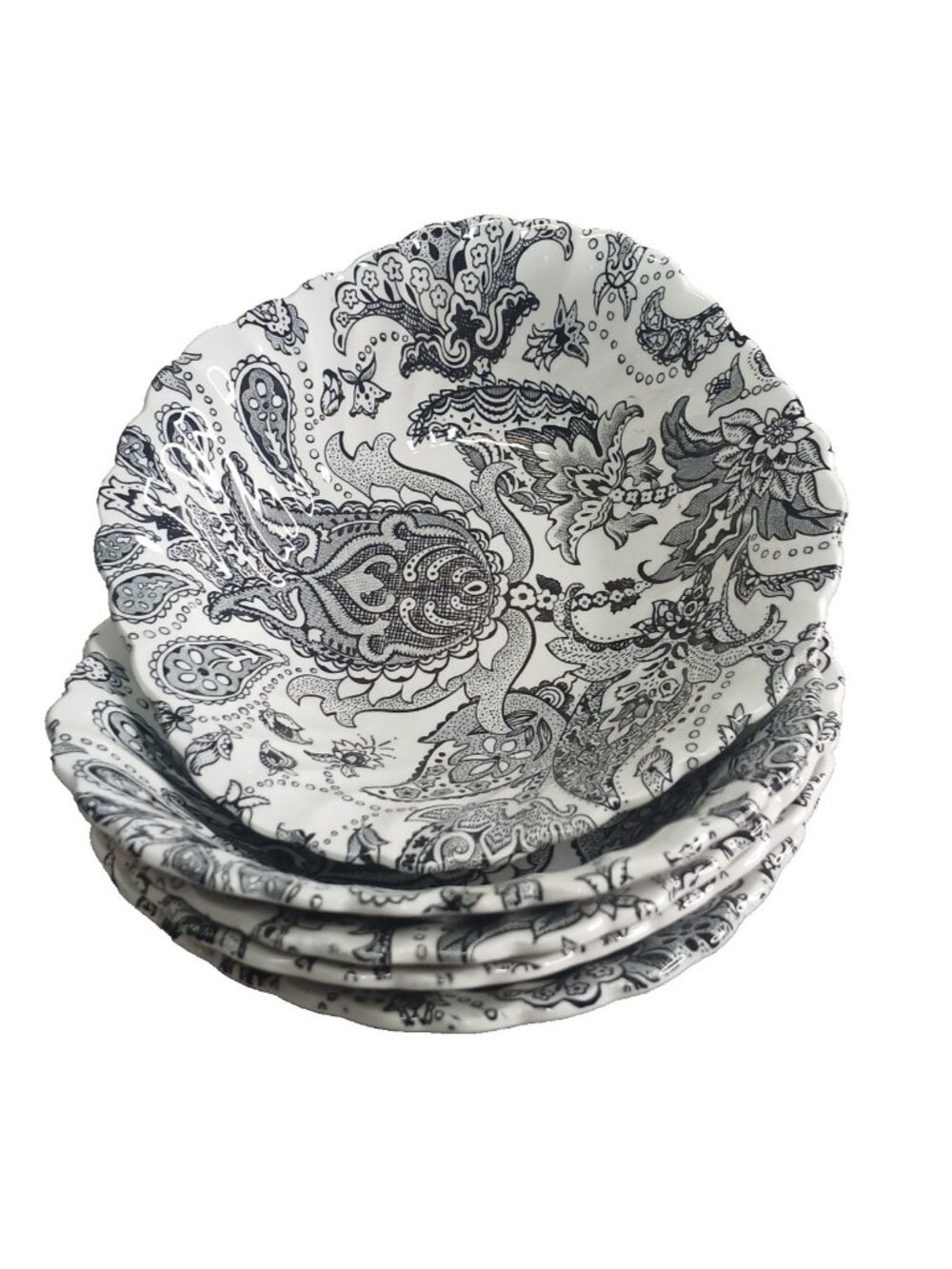 5 Johnson Brothers Paisley Black Square Soup Cereal Bowl Vintage 1970s